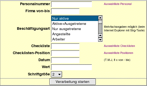 Abfrage Checklisten